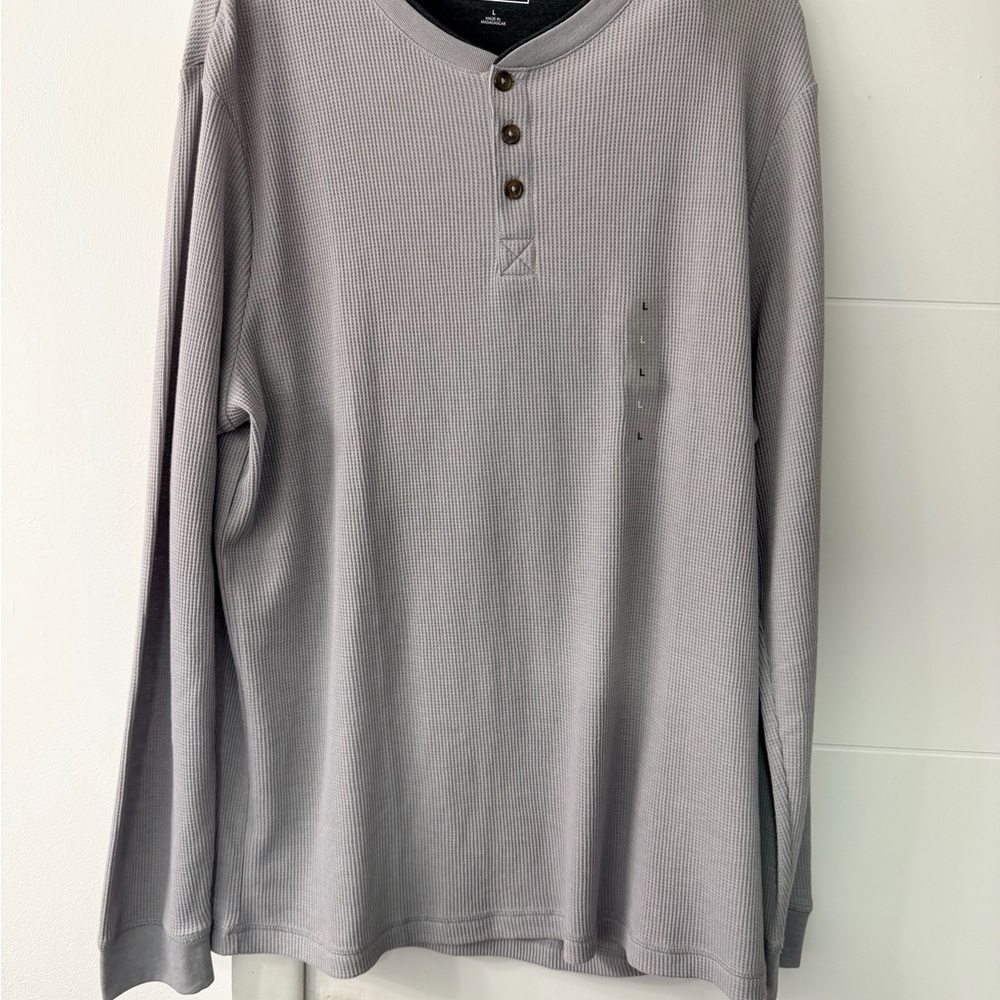 Club Room Charcoal Long Sleeve Henley Shirt